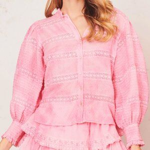 LOVESHACKFANCY Rochelle Top, FUCHSIA HAND DYE